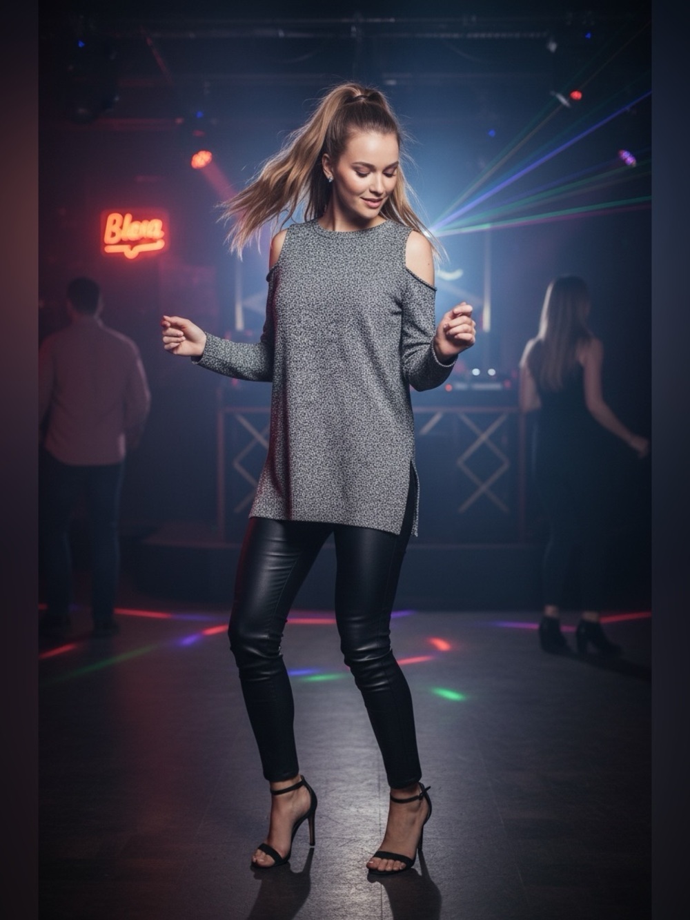 MK Long-sleeved Black & Silver Sparkle Top Tunic Cold Shoulder Size S NWT